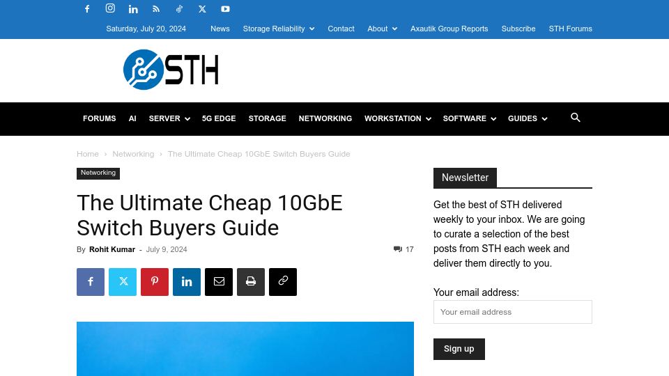 Screenshot of servethehome.com: The Cheap 10GbE Switch Buyers Guide