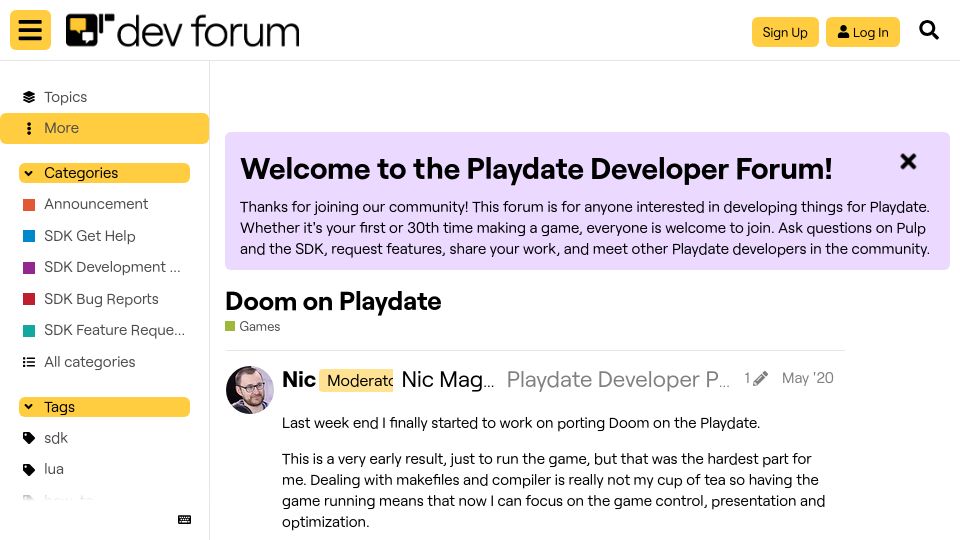 Screenshot of devforum.play.date: Doom on Playdate