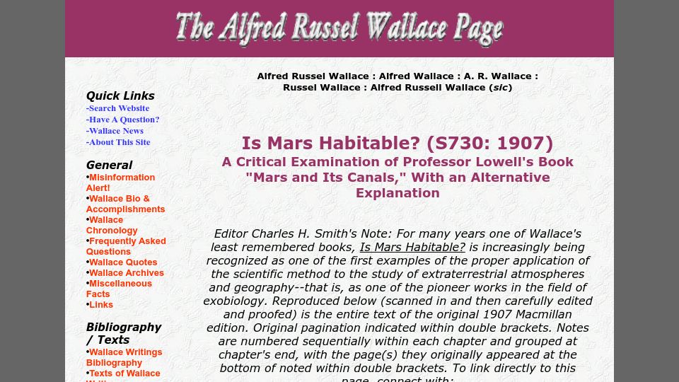 Screenshot of people.wku.edu: Is Mars Habitable? (1907)