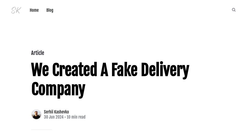 Screenshot of blog.kashevko.com: We created a fake delivery company to get a job