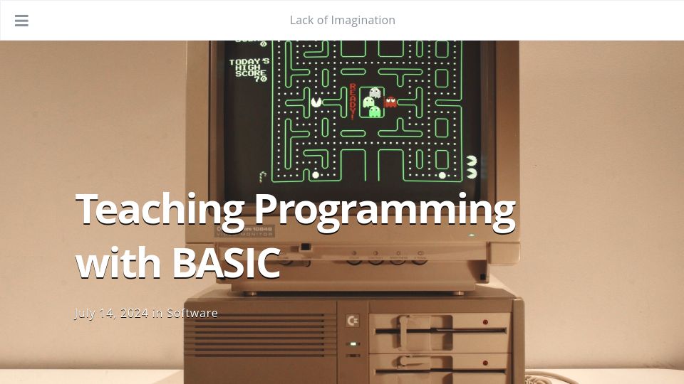 Screenshot of lackofimagination.org: Teaching Programming with Basic