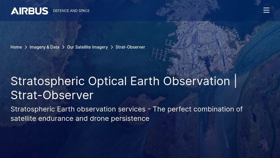 Screenshot of intelligence.airbus.com: Stratospheric Optical Earth Observation