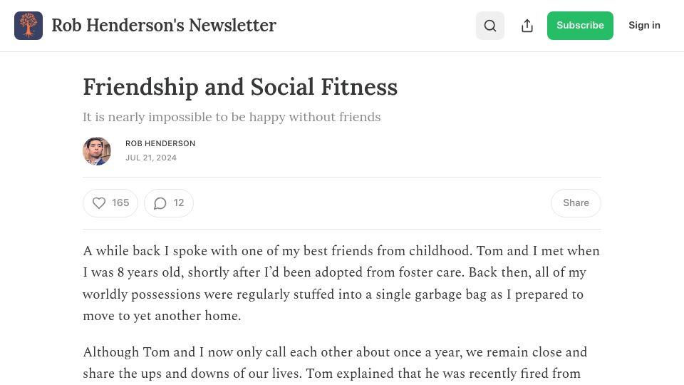 Screenshot of robkhenderson.com: Friendship and Social Fitness