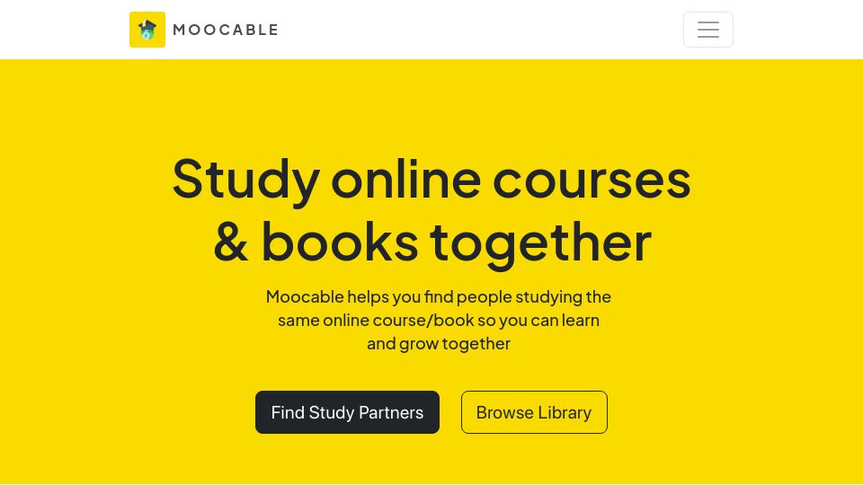 Screenshot of moocable.com: Show HN: Moocable – find people studying the same online course/book