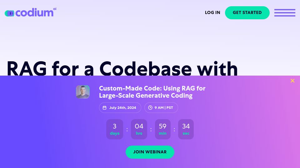 Screenshot of codium.ai: RAG for a Codebase with 10k Repos