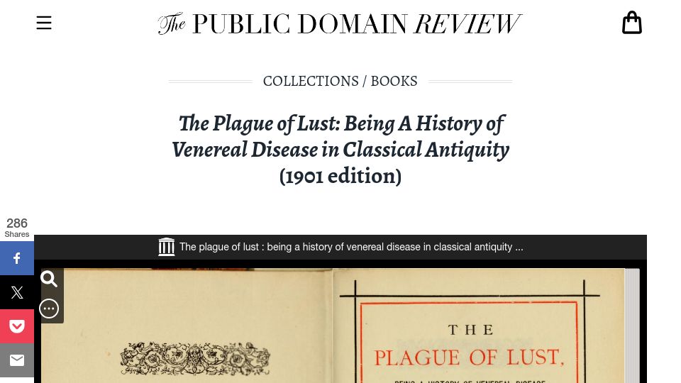 Screenshot of publicdomainreview.org: The Plague of Lust: A History of Venereal Disease in Antiquity (1901 Edition)