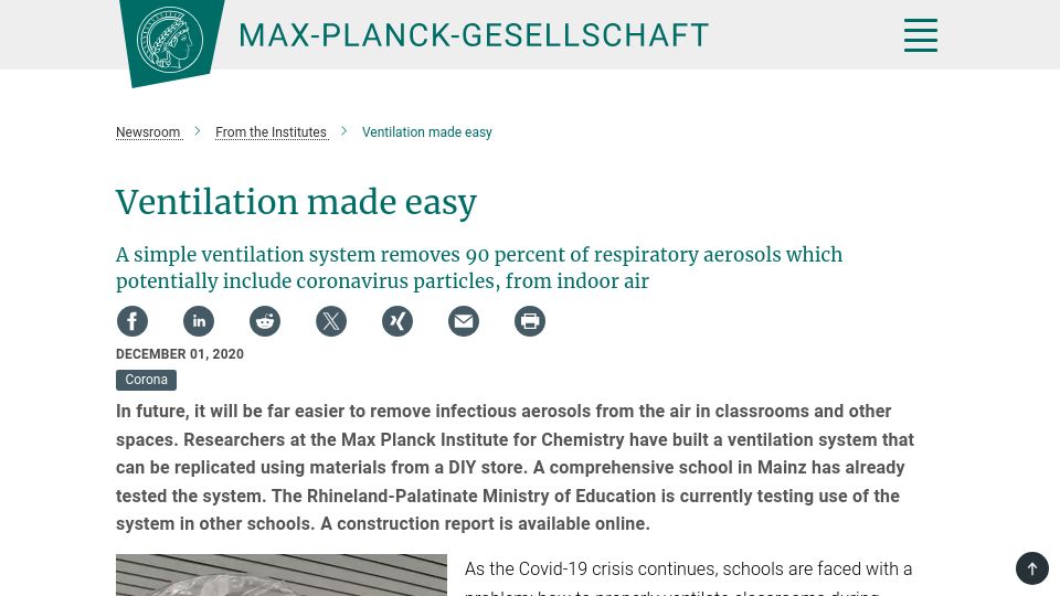 Screenshot of mpg.de: Ventilation Made Easy