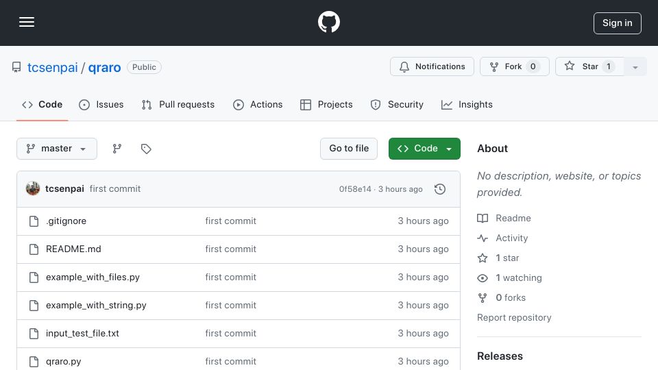 Screenshot of github.com: Show HN: QRaro, store binary data into QR Codes and retrieve it later