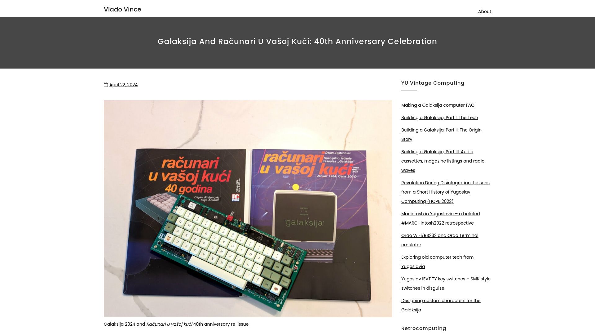 Screenshot of blog.vladovince.com: Galaksija and Računari u VAšoj kućI: 40th Anniversary Celebration