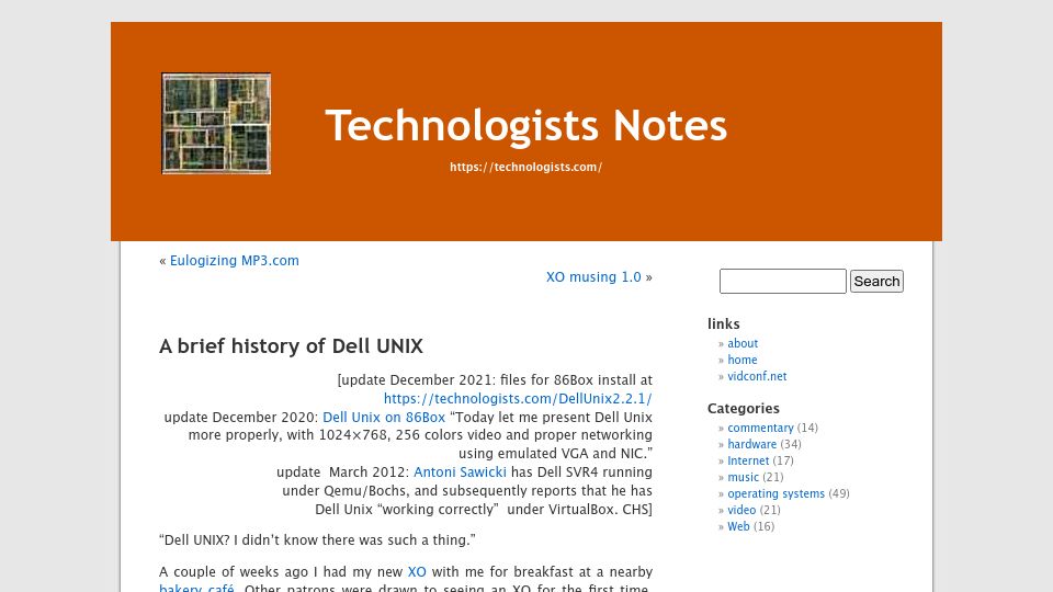 Screenshot of notes.technologists.com: A brief history of Dell Unix (2008)