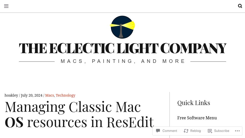 Screenshot of eclecticlight.co: Managing Classic Mac OS Resources in ResEdit