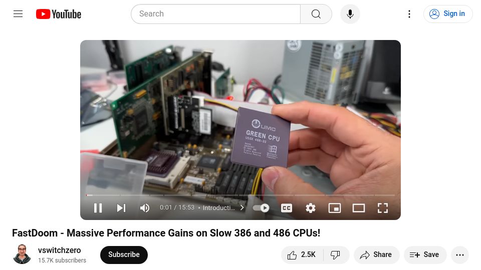 Screenshot of youtube.com: FastDoom – Performance Gains on Slow 386 and 486 CPUs