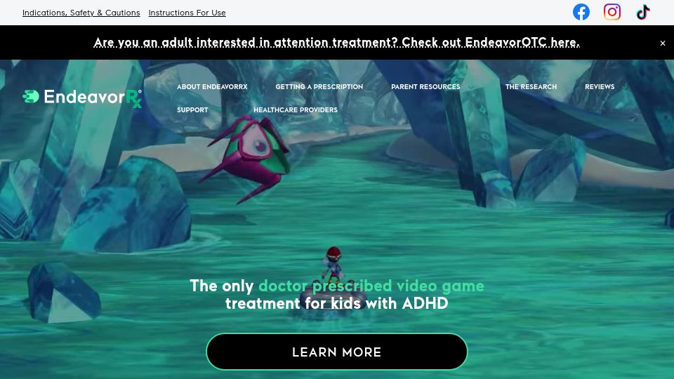 Screenshot of endeavorrx.com: Doctor-prescribed videogame for ADHD
