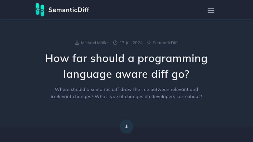 Screenshot of semanticdiff.com: How far should a programming language aware diff go?