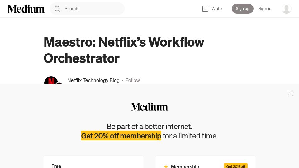 Screenshot of netflixtechblog.com: Maestro: Netflix's Workflow Orchestrator
