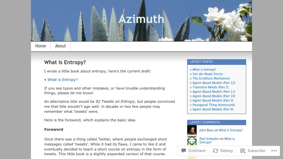 Screenshot of johncarlosbaez.wordpress.com: What Is Entropy?
