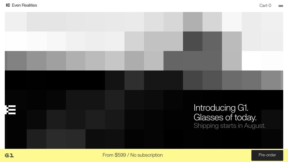 Screenshot of evenrealities.com: G1 AR Glasses