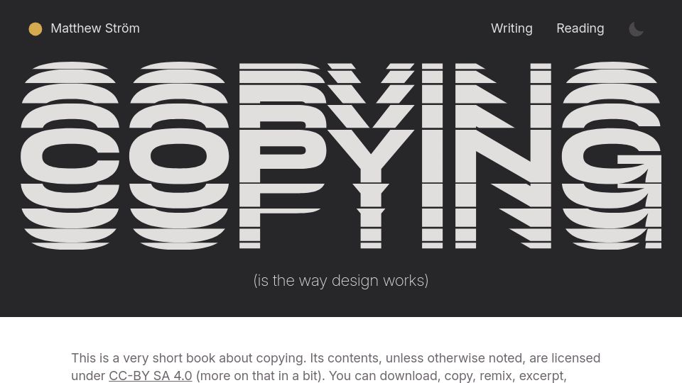 Screenshot of matthewstrom.com: Copying is the way design works