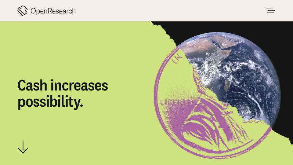 Screenshot of openresearchlab.org: Unconditional Cash Study: first findings available