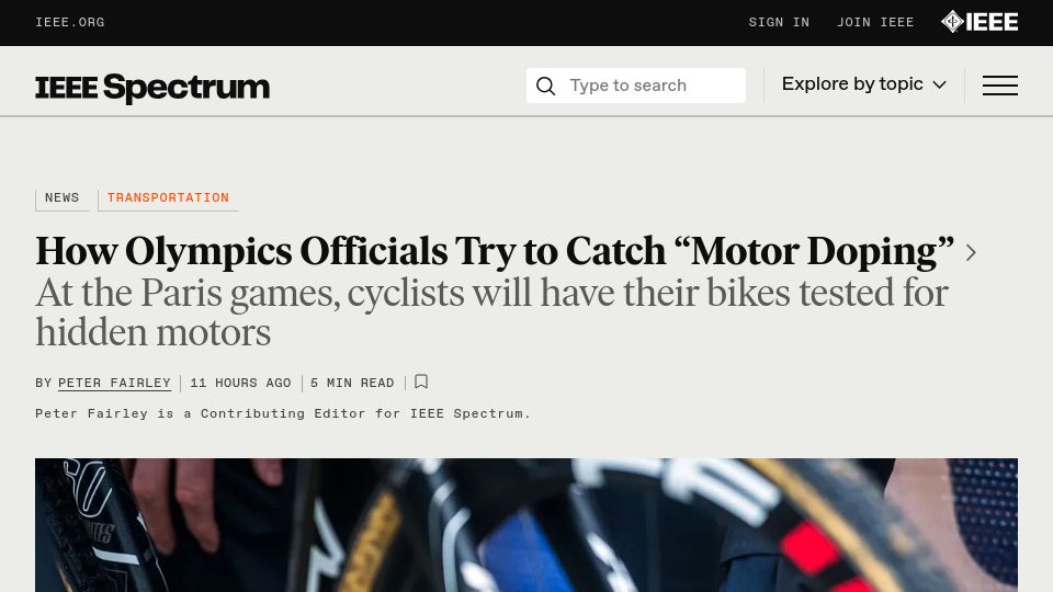 Screenshot of spectrum.ieee.org: How Olympics officials try to catch “motor doping”