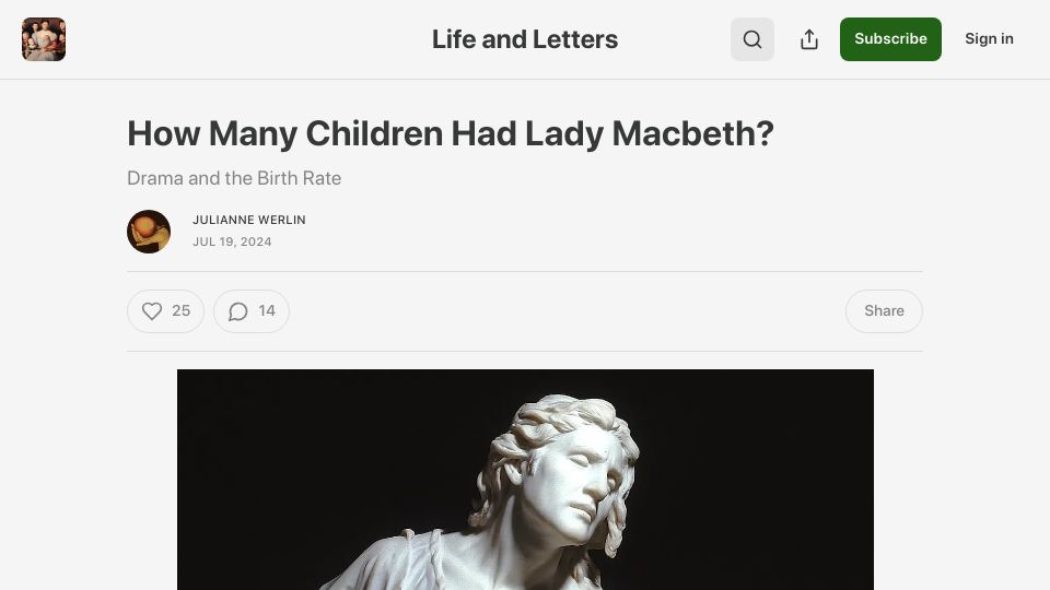 Screenshot of lifeandletters.substack.com: How many children had Lady Macbeth?