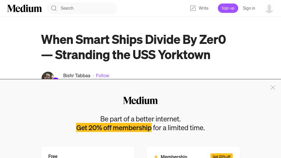 Screenshot of medium.com: When Smart Ships Divide by Zer0 – Stranding the USS Yorktown (2018)