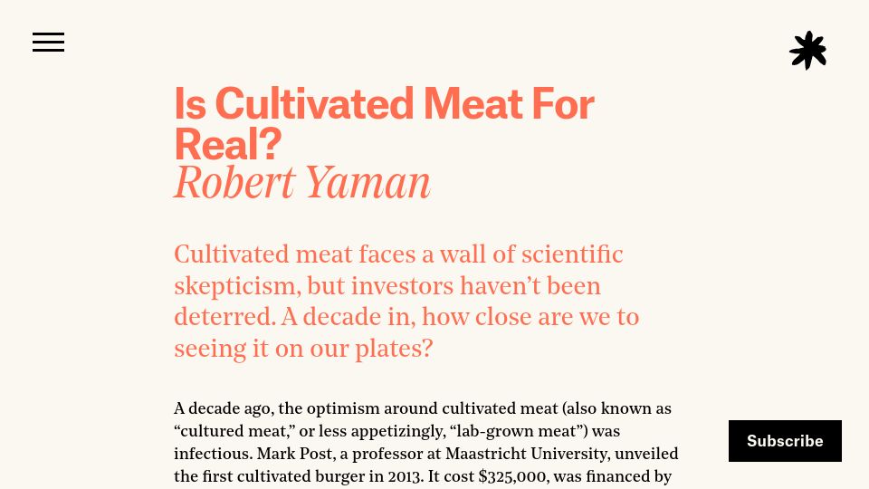 Screenshot of asteriskmag.com: Is Cultivated Meat for Real?