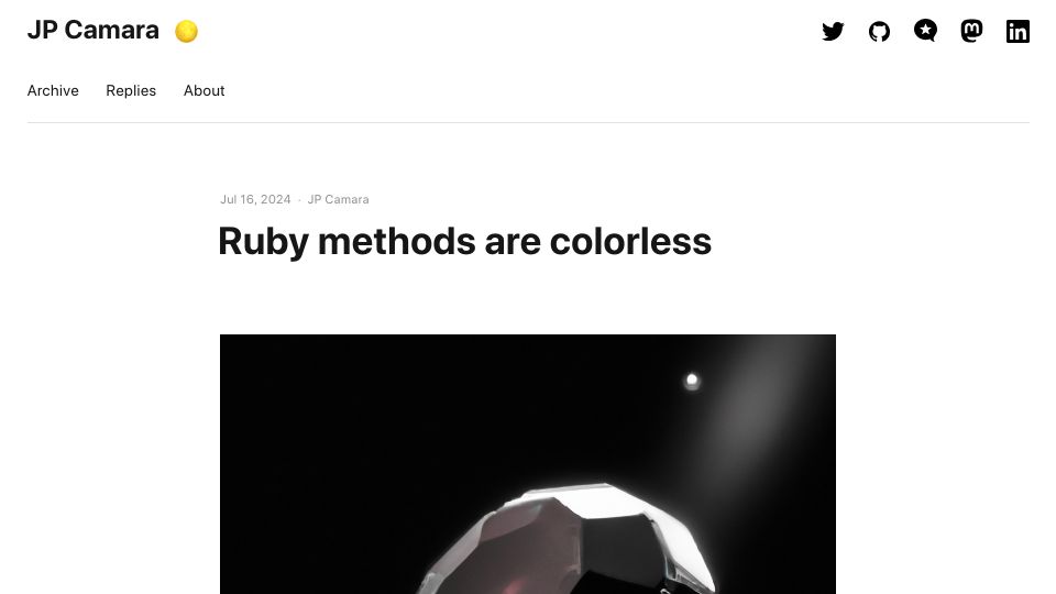 Screenshot of jpcamara.com: Ruby methods are colorless