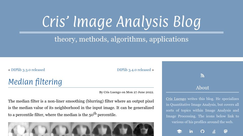 Screenshot of crisluengo.net: Median filtering (2022)
