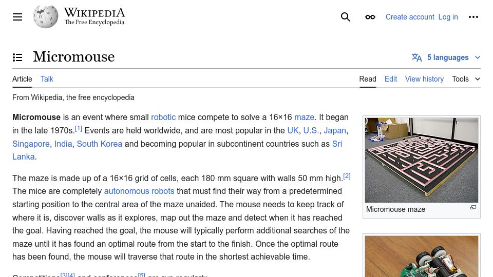 Screenshot of en.wikipedia.org: Micromouse