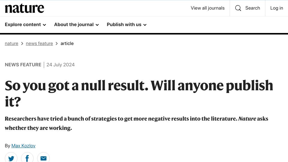 Screenshot of nature.com: You got a null result. Will anyone publish it?