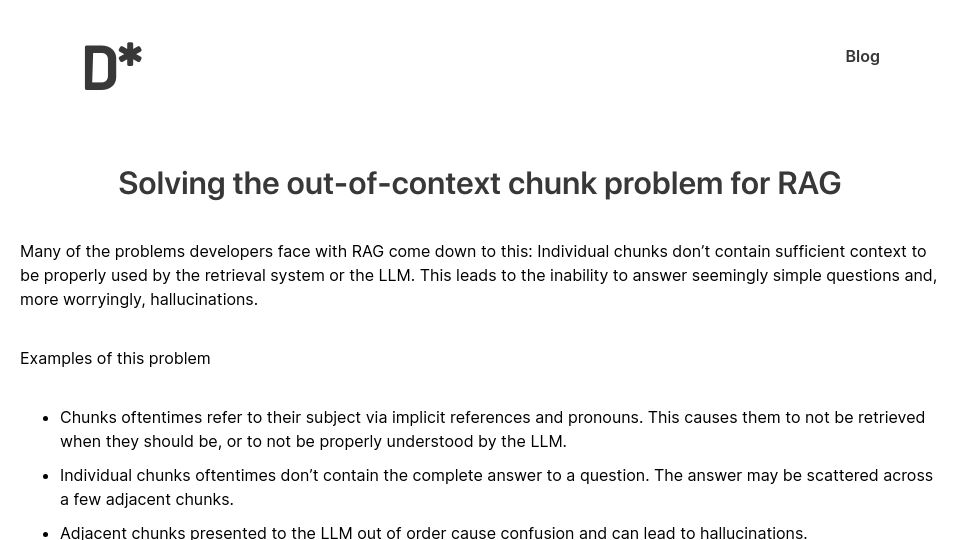 Screenshot of d-star.ai: Solving the out-of-context chunk problem for RAG