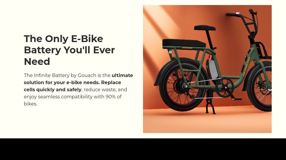 Screenshot of get.gouach.com: We've built the Ultimate e-Bike Battery that you can Repair and Refill