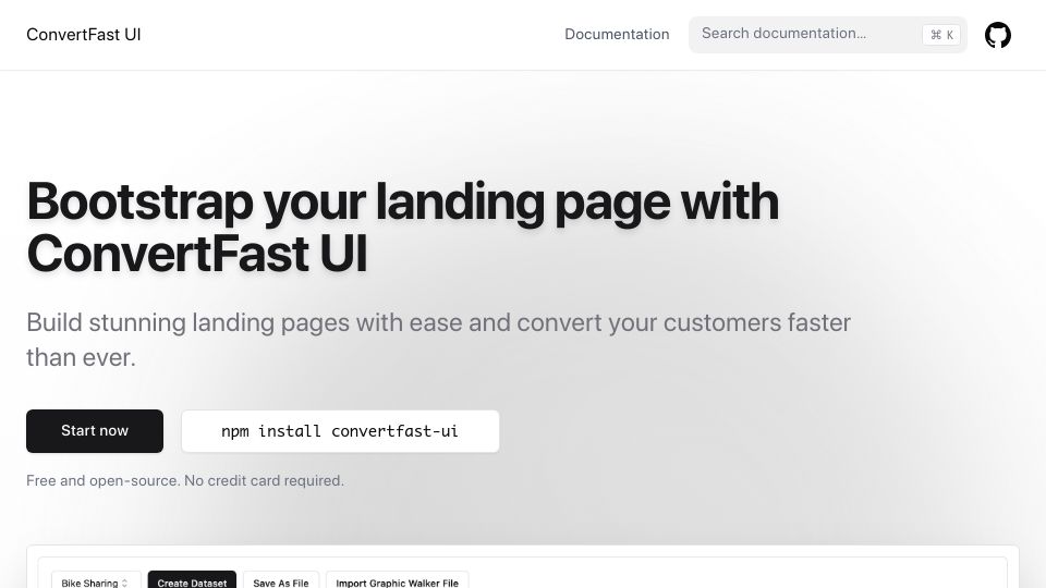 Screenshot of ui.convertfa.st: Show HN: Beautiful landing page builder for developers with tailwind and shadcn