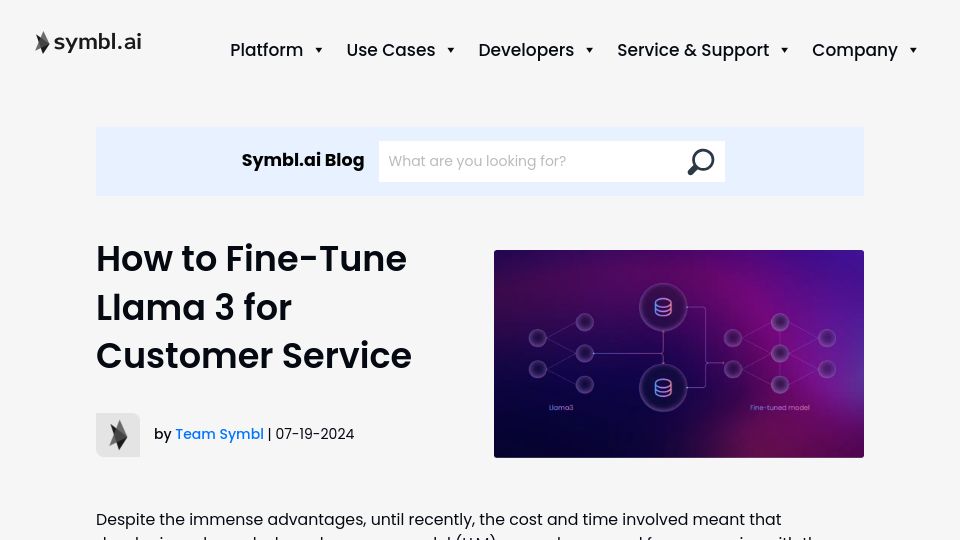Screenshot of symbl.ai: How to Fine-Tune Llama 3 for Customer Service