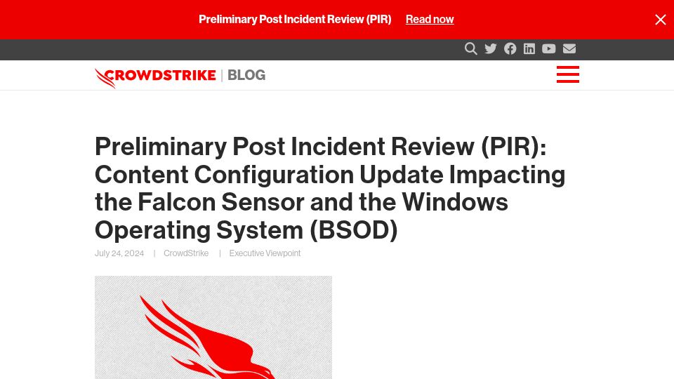 Screenshot of crowdstrike.com: Preliminary Post Incident Review