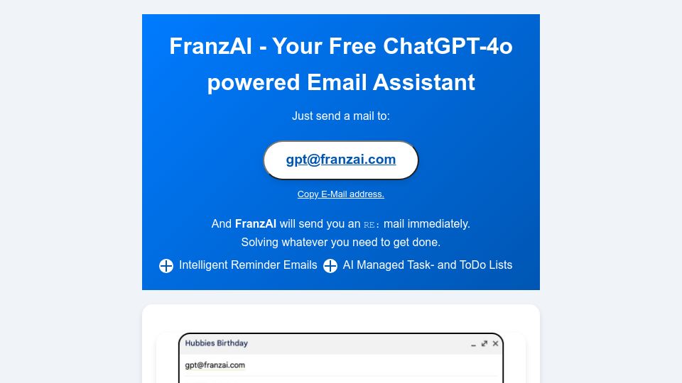 Screenshot of gpt.franzai.com: Show HN: AI over Email