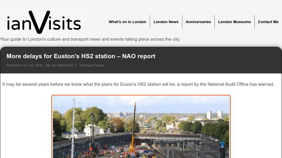 Screenshot of ianvisits.co.uk: More delays for Euston's HS2 station