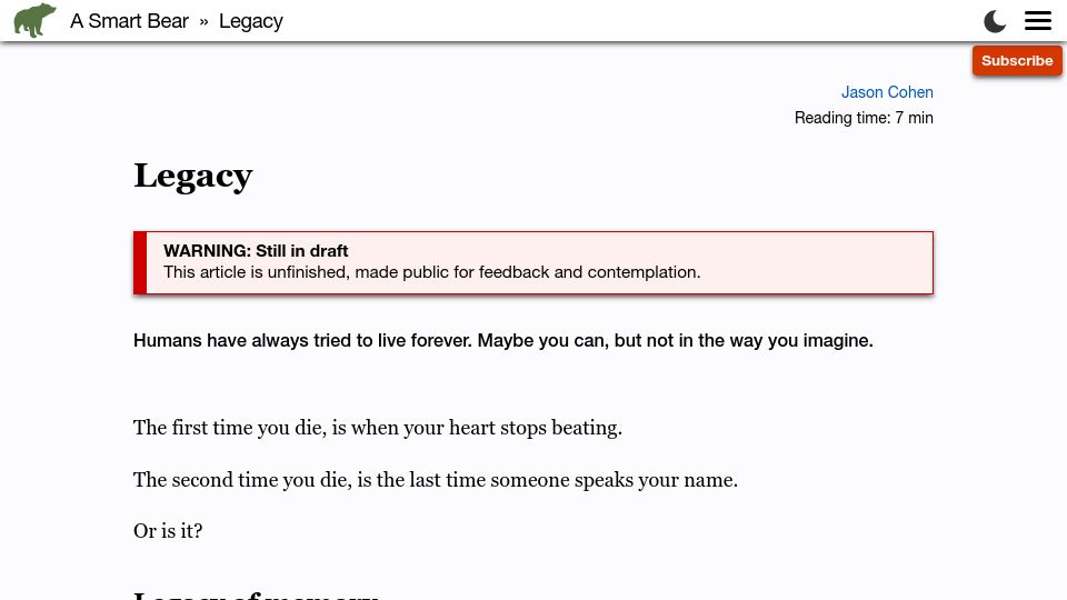 Screenshot of longform.asmartbear.com: Legacy
