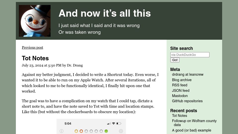 Screenshot of leancrew.com: Tot Notes