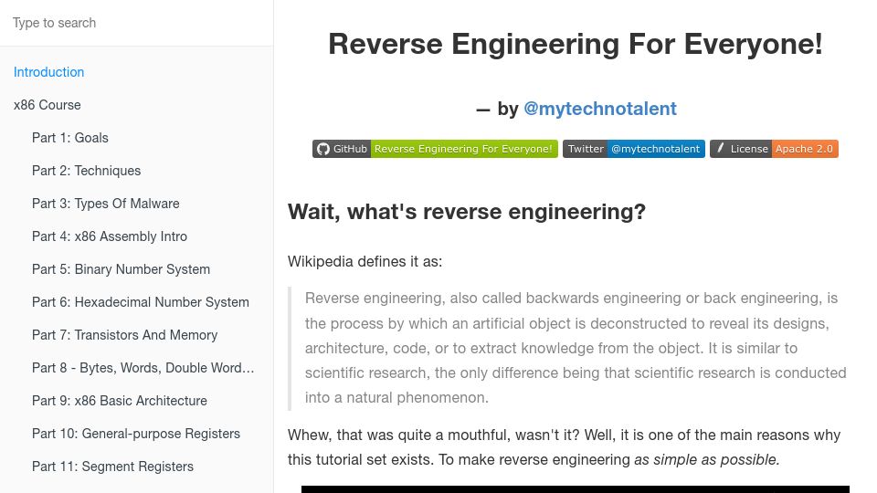 Screenshot of 0xinfection.github.io: Reverse Engineering for Everyone