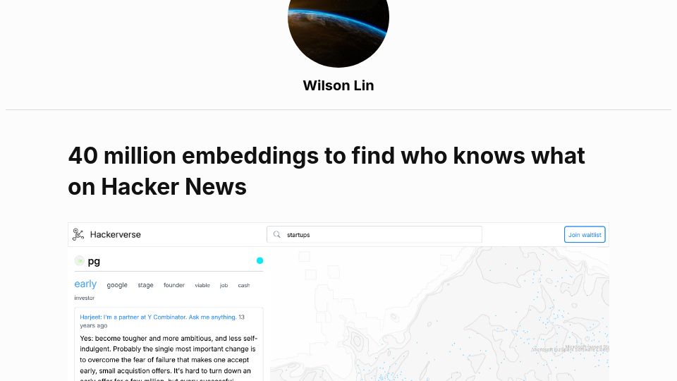 Screenshot of blog.wilsonl.in: Mapping Hacker News to find who knows what in the HN community
