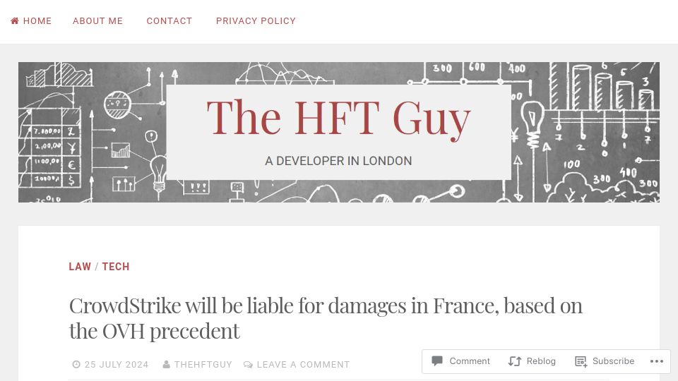 Screenshot of thehftguy.com: CrowdStrike will be liable for damages in France