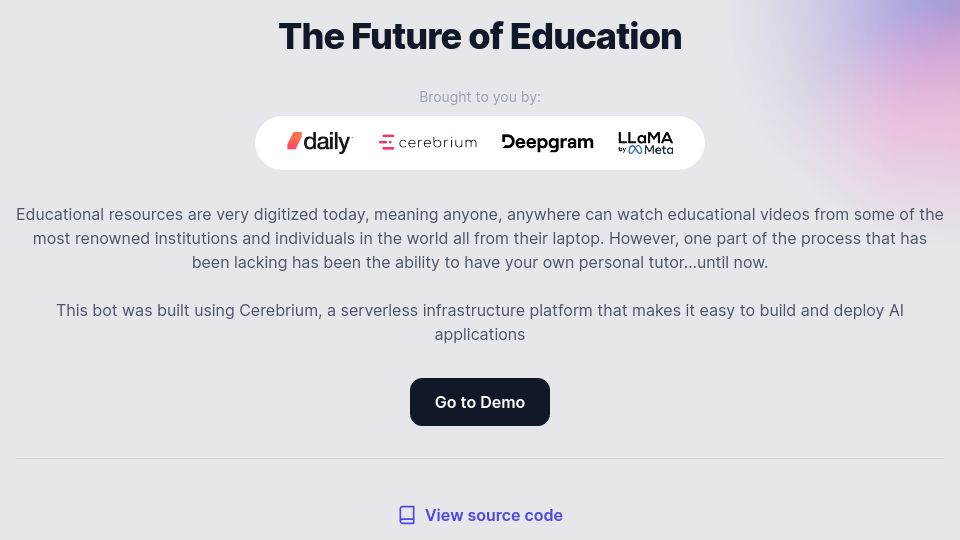 Screenshot of educationbot.cerebrium.ai: Show HN: A personalised AI tutor with < 1s voice responses