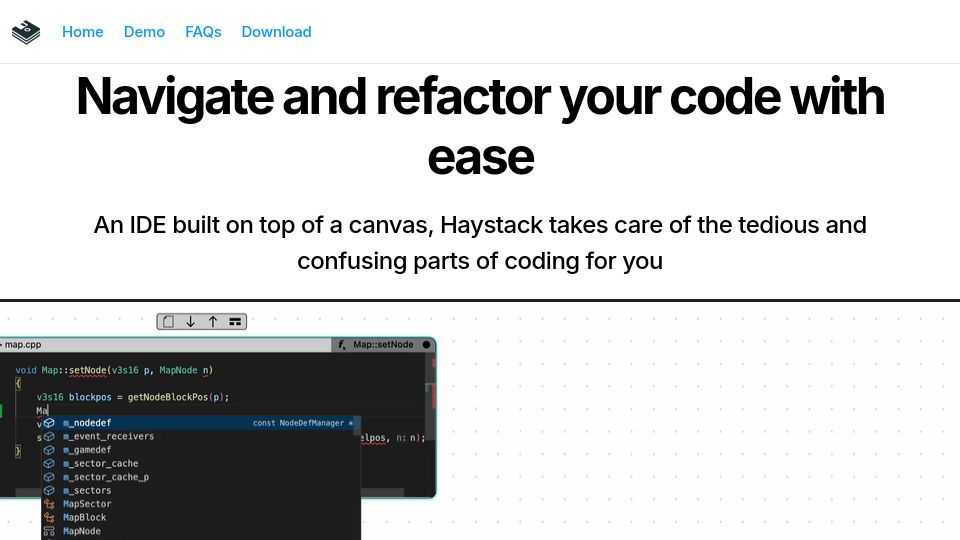 Screenshot of haystackeditor.com: Show HN: Haystack – an IDE for exploring and editing code on an infinite canvas