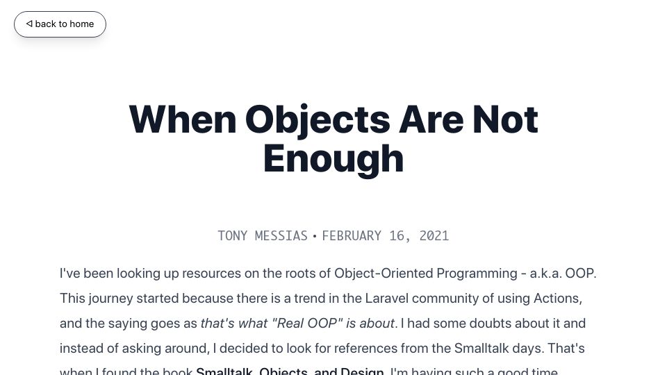 Screenshot of tonysm.com: When objects are not enough (2021)