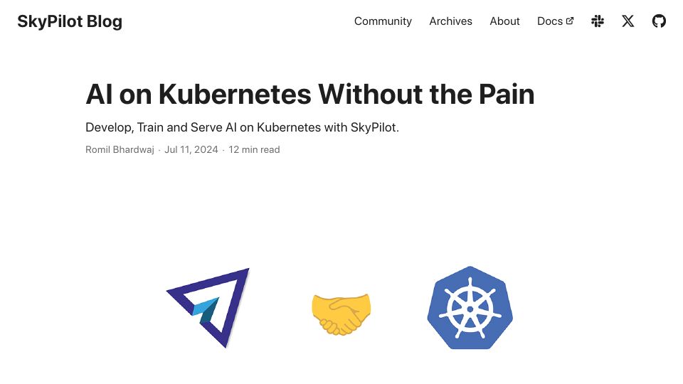 Screenshot of blog.skypilot.co: Should AI workloads run on Kubernetes?