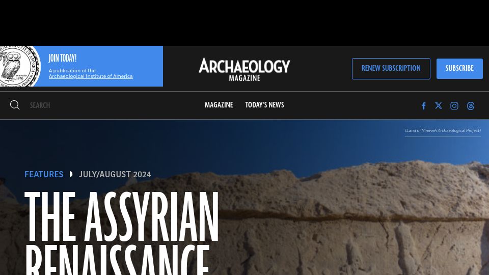 Screenshot of archaeology.org: The Assyrian Renaissance