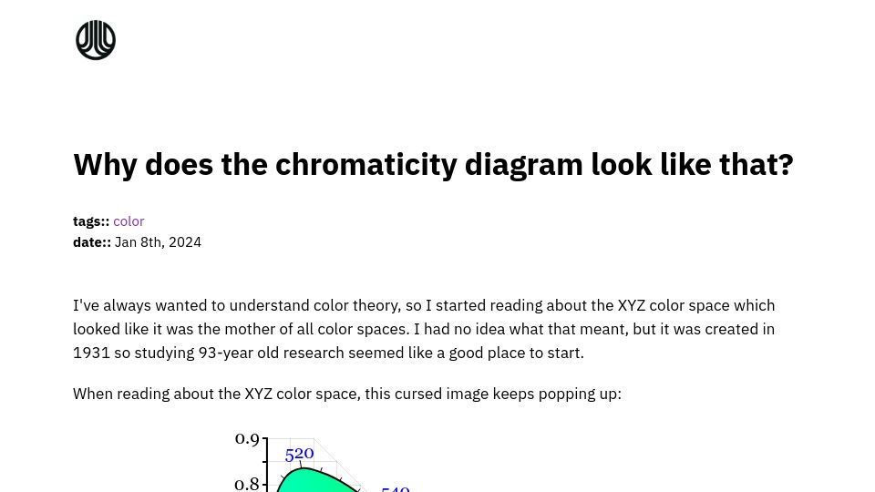 Screenshot of jlongster.com: Why does the chromaticity diagram look like that?