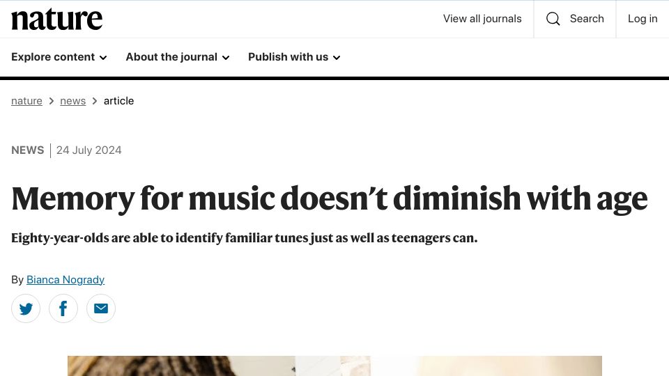 Screenshot of nature.com: Memory for music doesn't diminish with age
